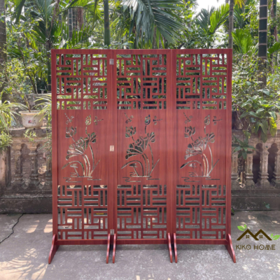 Bình phong Ngăn Cách Phòng Hoạ Tiết Hoa Sen Phong Thủy KIKO BP 008