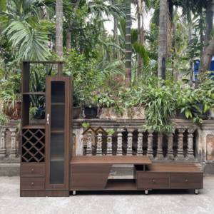 Bộ Tủ Kệ Trang Trí Phòng Khách, Kệ Tivi Đặt Sàn - Tủ Rượu Cánh Kính KiKo TR 1111
