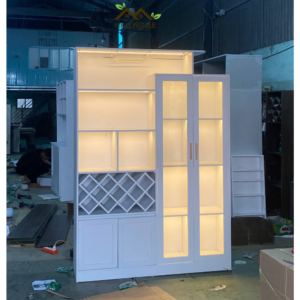 Tủ Rượu Gỗ Cánh Kính Kèm Giá Treo Ly KIKO TR 015